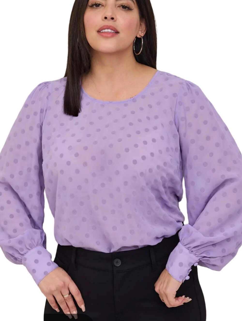 Torrid Purple Clip Dot Bishop Sleeve Blouse Sheer Keyhole Back Plus Size 3 3X‎